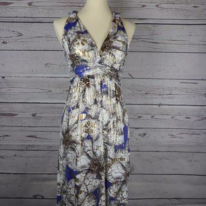 Shoreline Metallic and Blue Print Maxi Dress SMALL